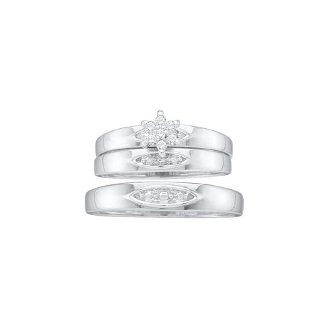 10kt White Gold His & Hers Round Diamond Cluster Matching Bridal Wedding Ring Band Set 1/12 Cttw 16377 - shirin-diamonds