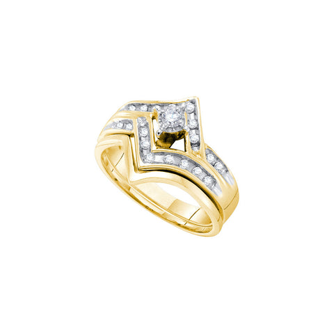 14kt Two-tone Gold Womens Round Diamond Chevron Bridal Wedding Engagement Ring Band Set 1/4 Cttw 16934 - shirin-diamonds