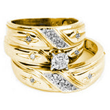 10kt Yellow Gold His & Hers Round Diamond Christian Cross Matching Bridal Wedding Ring Band Set 1/6 Cttw 17574 - shirin-diamonds