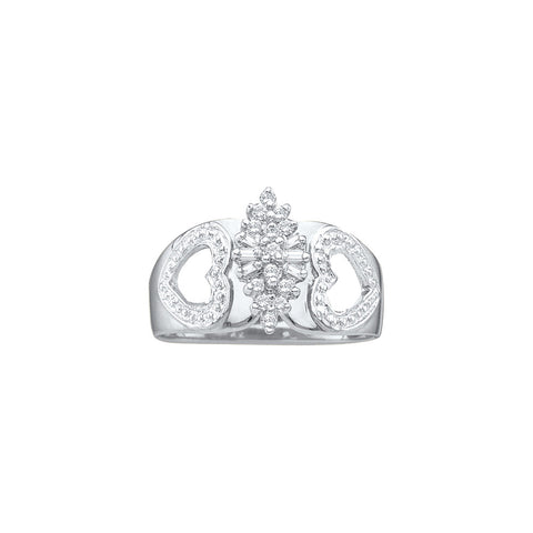 10kt White Gold Womens Round Diamond Double Heart Cluster Ring 1/8 Cttw 17600 - shirin-diamonds