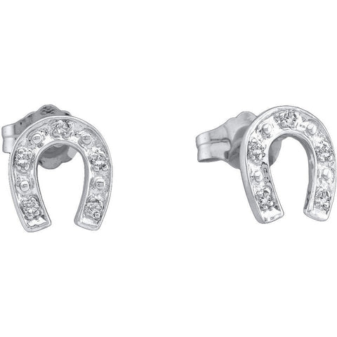 10kt White Gold Womens Round Diamond Horseshoe Screwback Stud Earrings 1/20 Cttw 18347 - shirin-diamonds