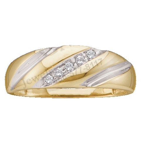10kt Yellow Gold Mens Diagonal Round Diamond Wedding Anniversary Band Ring 1/10 Cttw 18471 - shirin-diamonds
