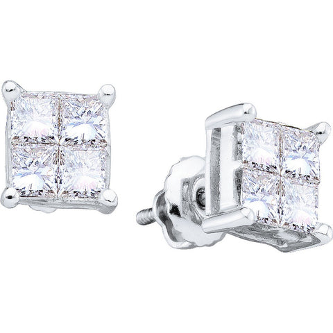14kt White Gold Womens Princess Diamond Invisible-set Screwback Stud Earrings 1.00 Cttw 18563 - shirin-diamonds