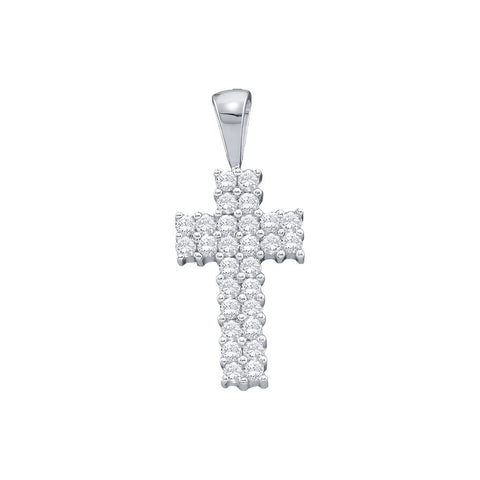 14kt White Gold Womens Round Diamond Cross Faith Pendant 1/4 Cttw 18597 - shirin-diamonds
