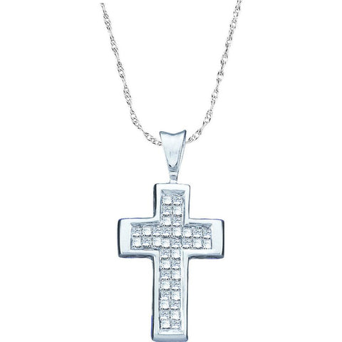 14kt White Gold Womens Princess Diamond Christian Cross Faith Pendant 1/4 Cttw 18788 - shirin-diamonds