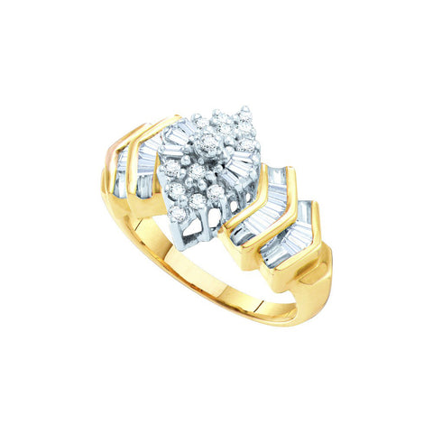 10kt Yellow Gold Womens Round Diamond Cluster Baguette Accent Ring 1/2 Cttw 19344 - shirin-diamonds
