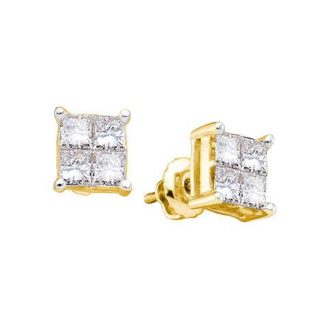 14k Yellow Gold Princess Diamond Unisex Mens Womens Screwback Stud Earrings 1/2 Cttw 19695 - shirin-diamonds