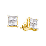 14k Yellow Gold Princess Diamond Unisex Screwback Stud Mens Womens Earrings 1.00 Cttw 19699 - shirin-diamonds