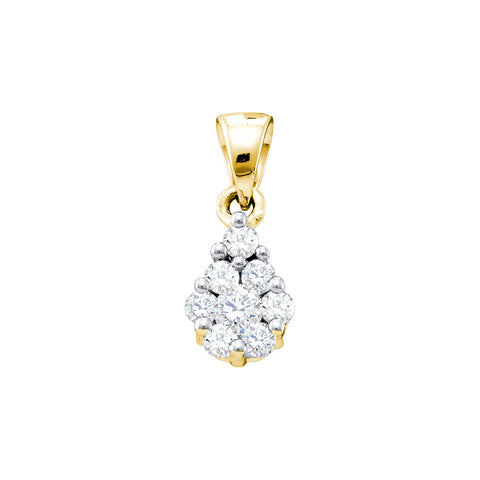 10kt Yellow Gold Womens Round Diamond Flower Cluster Pendant 1/6 Cttw 19712 - shirin-diamonds