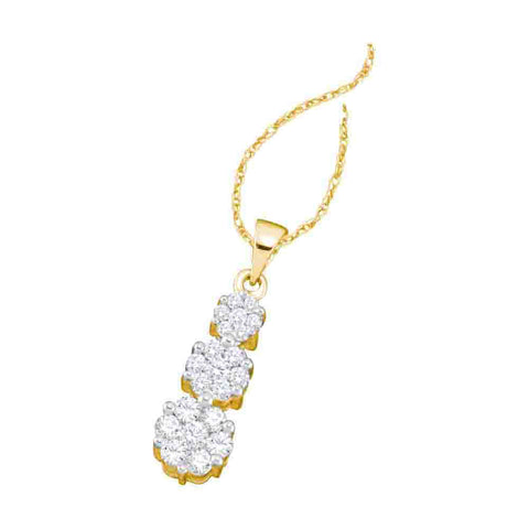 14kt Yellow Gold Womens Round Diamond Triple Flower Cluster Pendant 1.00 Cttw 19730 - shirin-diamonds