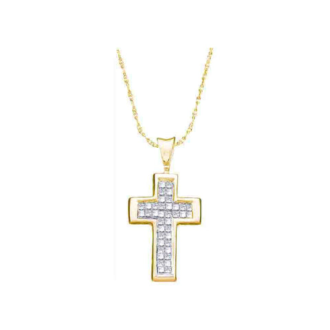 14kt Yellow Gold Womens Princess Diamond Christian Cross Faith Pendant 1/4 Cttw 19789 - shirin-diamonds