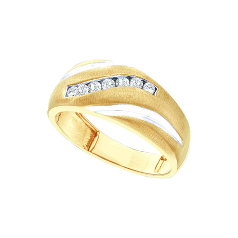 14kt Yellow Gold Mens Round Diamond Single Row Brushed Wedding Band Ring 1/4 Cttw 20043 - shirin-diamonds