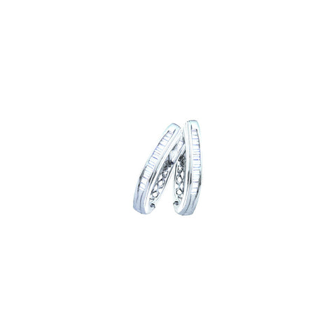 14kt White Gold Womens Baguette Diamond Hoop Earrings 1.00 Cttw 20860 - shirin-diamonds