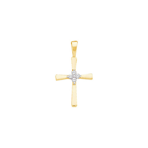 14kt Yellow Gold Womens Round Diamond Cluster Small Cross Faith Pendant 1/20 Cttw 20871 - shirin-diamonds