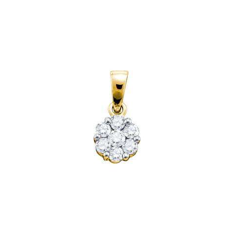 14kt Yellow Gold Womens Round Diamond Flower Cluster Pendant 1/4 Cttw 21193 - shirin-diamonds