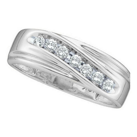 14kt White Gold Mens Round Channel-set Diamond Wedding Anniversary Band Ring 1/4 Cttw 21363 - shirin-diamonds