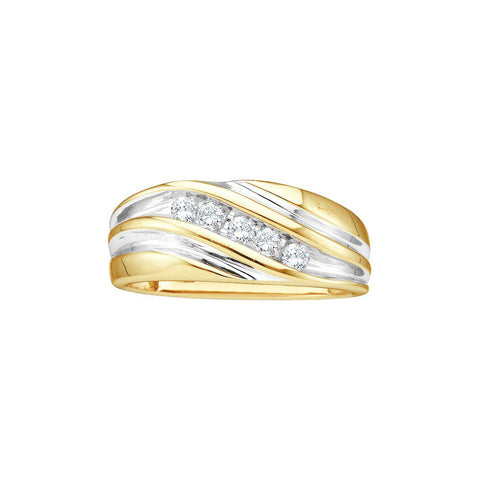 14kt Yellow Two-tone Gold Mens Round Diamond Wedding Anniversary Band Ring 1/4 Cttw 21555 - shirin-diamonds