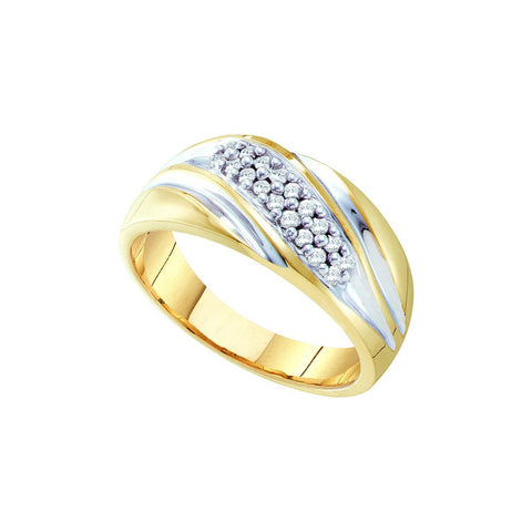 10kt Yellow Two-tone Gold Mens Round Pave-set Diamond Diagonal Double Row Wedding Band 1/4 Cttw 21581 - shirin-diamonds
