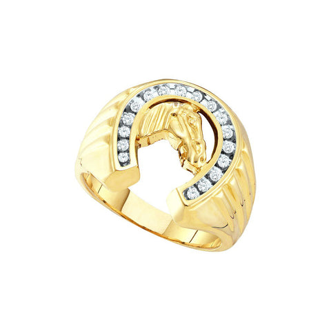 10kt Yellow Gold Mens Round Diamond Horseshoe Ring 1/4 Cttw 21590 - shirin-diamonds