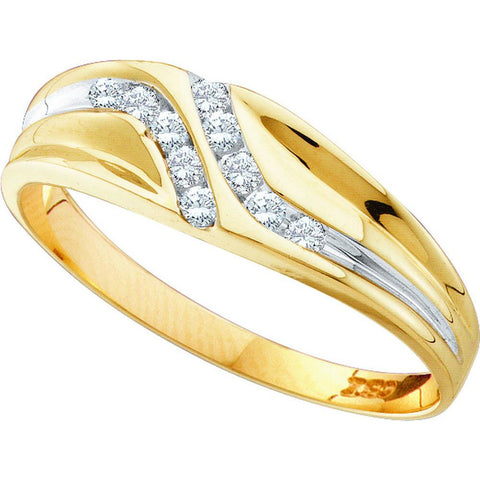 10kt Yellow Gold Mens Round Diamond Double Row Slender Wedding Band 1/8 Cttw 21605 - shirin-diamonds