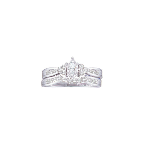 14kt White Gold Womens Marquise Diamond Bridal Wedding Engagement Ring Band Set 1/2 Cttw 21871 - shirin-diamonds
