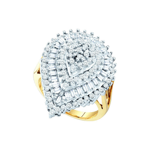 10kt Yellow Gold Womens Round Baguette Diamond Teardrop Cluster Ring 1.00 Cttw 22126 - shirin-diamonds
