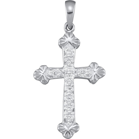 14kt White Gold Womens Round Diamond Cross Faith Pendant 1/6 Cttw 22455 - shirin-diamonds