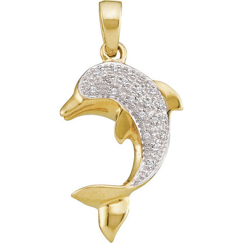 14kt Yellow Gold Womens Round Diamond Dolphin Fish Animal Pendant 1/10 Cttw 22527 - shirin-diamonds