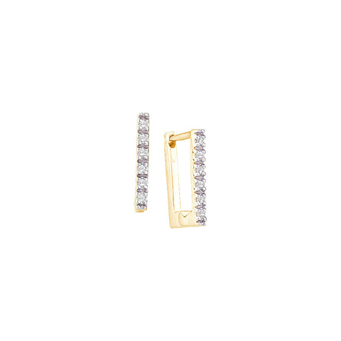 14kt Yellow Gold Womens Round Diamond Rectangle Huggie Hoop Earrings 1/20 Cttw 22599 - shirin-diamonds