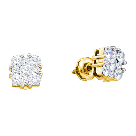 14kt Yellow Gold Womens Round Diamond Square Cluster Screwback Stud Earrings 1.00 Cttw 22800 - shirin-diamonds