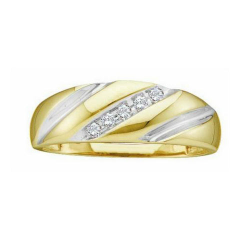 14kt Yellow Gold Mens Round Diamond Two-tone Single Row Wedding Band Ring 1/10 Cttw 23105 - shirin-diamonds