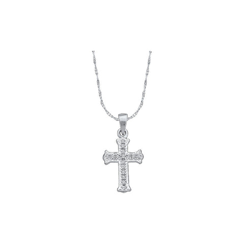 14kt White Gold Womens Round Diamond Scalloped Cross Faith Pendant 1/12 Cttw 23212 - shirin-diamonds