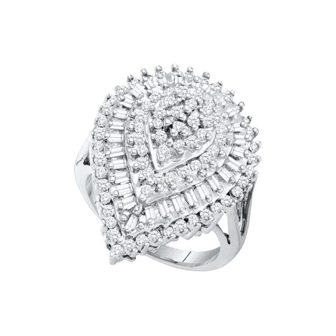 10kt White Gold Womens Round Baguette Diamond Teardrop Cluster Ring 1.00 Cttw 23584 - shirin-diamonds