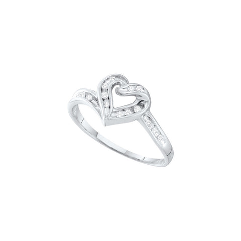 10kt White Gold Womens Round Diamond Heart Love Ring 1/12 Cttw 23802 - shirin-diamonds