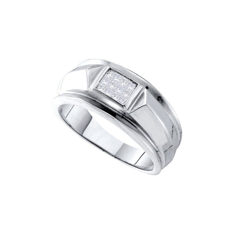 14kt White Gold Mens Princess Diamond Cluster Band Ring 1/4 Cttw 25897 - shirin-diamonds