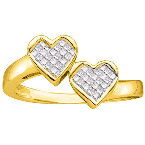 14kt Yellow Gold Womens Princess Diamond Double Heart Love Ring 1/4 Cttw 25949 - shirin-diamonds