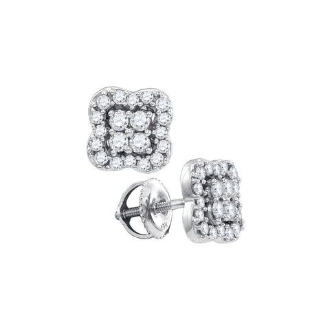 14k White Gold Womens Round Diamond Square-shape Cluster Stud Screwback Earrings 1/2 Cttw 26123 - shirin-diamonds