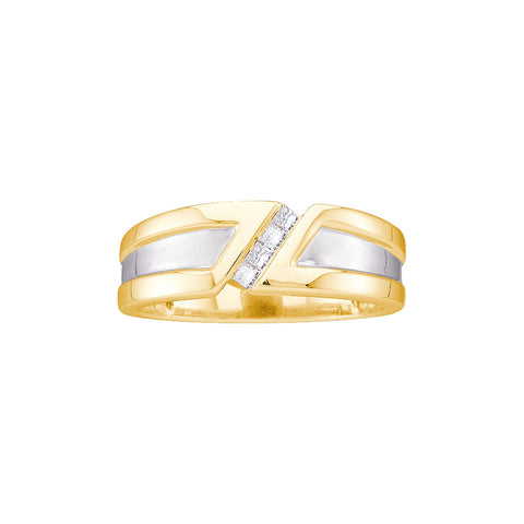 14kt Yellow Gold Mens Princess Diamond Single Row Two-tone Wedding Band Ring 1/6 Cttw 26264 - shirin-diamonds