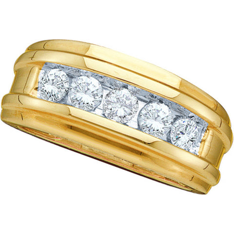 14kt Yellow Gold Mens Round Diamond Single Row Ridged Wedding Band Ring 1.00 Cttw 26272 - shirin-diamonds