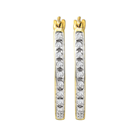 10kt Yellow Gold Womens Round Diamond Slender Single Row Hoop Earrings 1/8 Cttw 26302 - shirin-diamonds