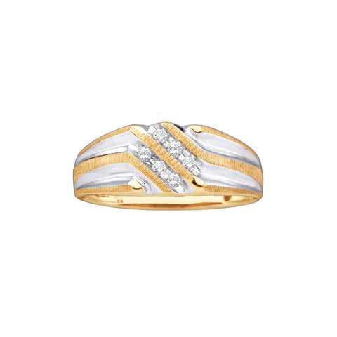 10kt Yellow Gold Mens Round Diamond Double Row Two-tone Ridged Wedding Band Ring 1/8 Cttw 26402 - shirin-diamonds