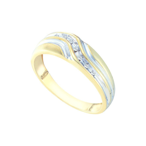 10kt Yellow Gold Mens Round Diamond Single Row Two-tone Wedding Band Ring 1/20 Cttw 26567 - shirin-diamonds