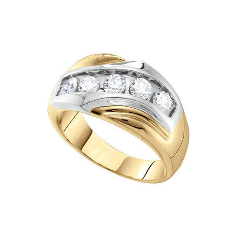 14kt Yellow Gold Mens Round Diamond Single Row Two-tone Large Band Ring 1.00 Cttw 26597 - shirin-diamonds