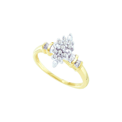10kt Yellow Gold Womens Round Prong-set Diamond Marquise-shape Cluster Ring 1/6 Cttw 26622 - shirin-diamonds