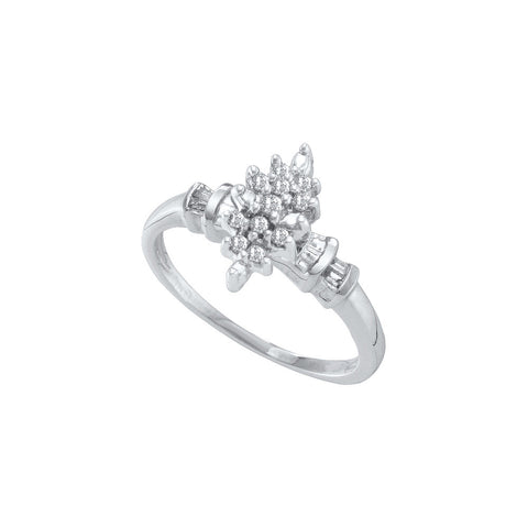 10kt White Gold Womens Round Prong-set Diamond Marquis-shape Cluster Ring 1/6 Cttw 26623 - shirin-diamonds