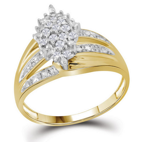 10kt Yellow Gold Womens Round Prong-set Diamond Oval Cluster Ring 1/5 Cttw 26632 - shirin-diamonds