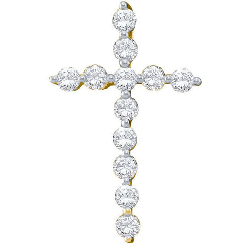 14kt Yellow Gold Womens Round Pave-set Diamond Cross Pendant 1/2 Cttw 26948 - shirin-diamonds
