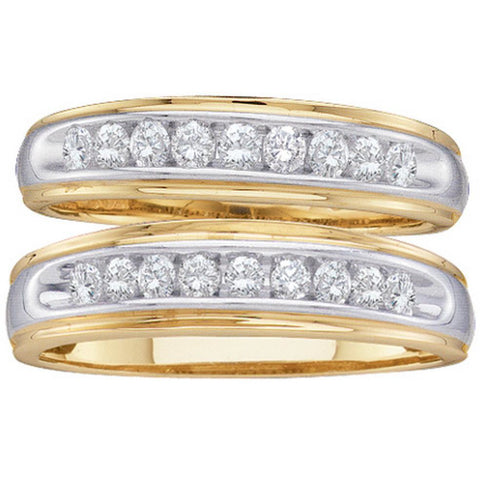 10kt Yellow Gold His & Hers Round Diamond Matching Wedding Band Set 1/2 Cttw 27037 - shirin-diamonds