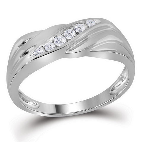 10kt White Gold Mens Round Diamond Diagonal Single Row Wedding Band Ring 1/8 Cttw 27052 - shirin-diamonds