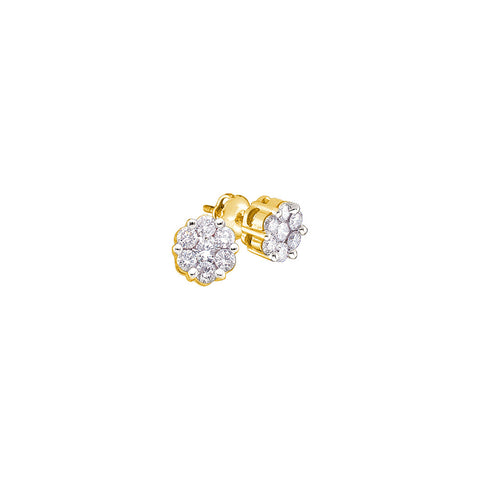 14kt Yellow Gold Womens Round Diamond Flower Cluster Screwback Stud Earrings 1.00 Cttw 27948 - shirin-diamonds
